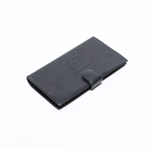 CHANEL 10 series 2005-2006 Caviar COCO Mark Purse Bifold Wallet black WS22713