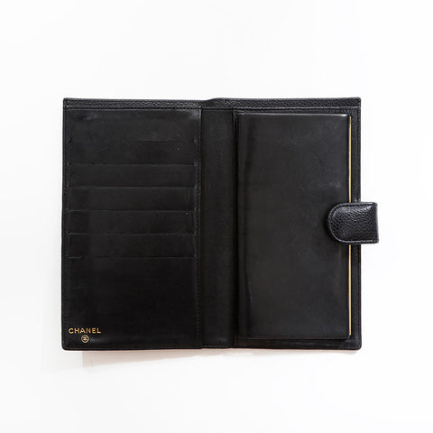 シャネル CHANEL 10番台 2005-2006 キャビア ココマーク 長財布 二つ折り財布 ブラック WS22713