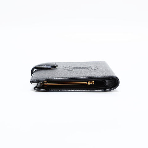 シャネル CHANEL 10番台 2005-2006 キャビア ココマーク 長財布 二つ折り財布 ブラック WS22713