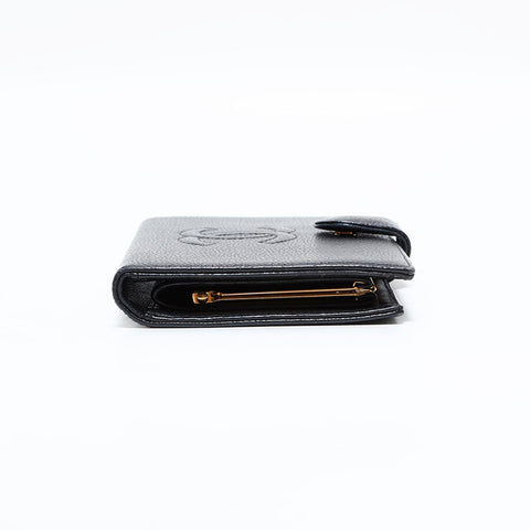 シャネル CHANEL 10番台 2005-2006 キャビア ココマーク 長財布 二つ折り財布 ブラック WS22713