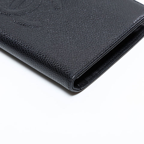 CHANEL 10 series 2005-2006 Caviar COCO Mark Purse Bifold Wallet black WS22713