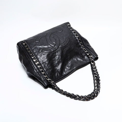 シャネル CHANEL 11番台 2006-2008 レザー ココマーク ラグジュアリー チェーン トート ハンドバッグ ブラック WS22715
