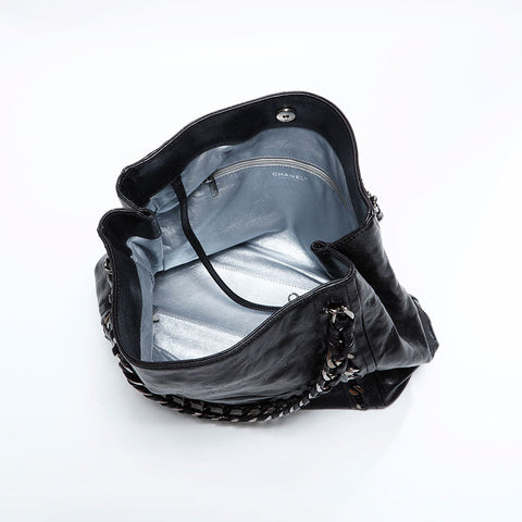 シャネル CHANEL 11番台 2006-2008 レザー ココマーク ラグジュアリー チェーン トート ハンドバッグ ブラック WS22715