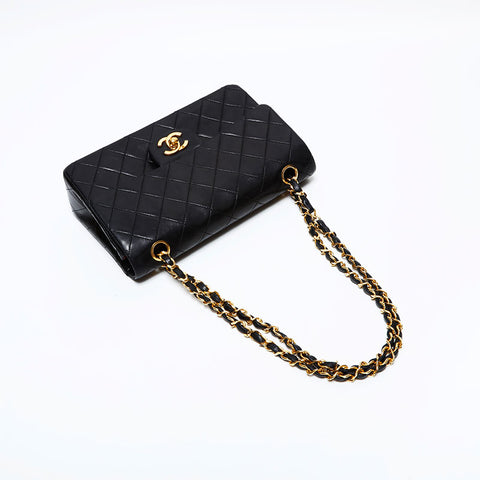 Chanel 0 Series 1986-1988 Double volet Matelasse Lambkin 23 mini sac d'épaule noir WS22718