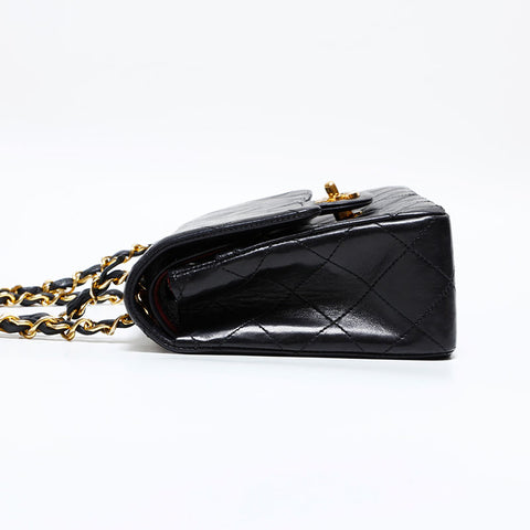 Chanel 0 Series 1986-1988 Double volet Matelasse Lambkin 23 mini sac d'épaule noir WS22718