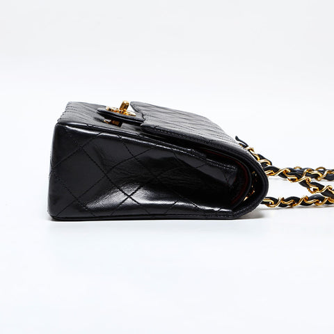 Chanel 0 Series 1986-1988 Double volet Matelasse Lambkin 23 mini sac d'épaule noir WS22718