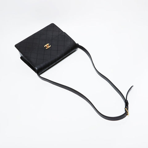 シャネル CHANEL 5番台 1997-1999 ラムスキン ワイルドステッチ スクエア ショルダーバッグ ブラック WS22719