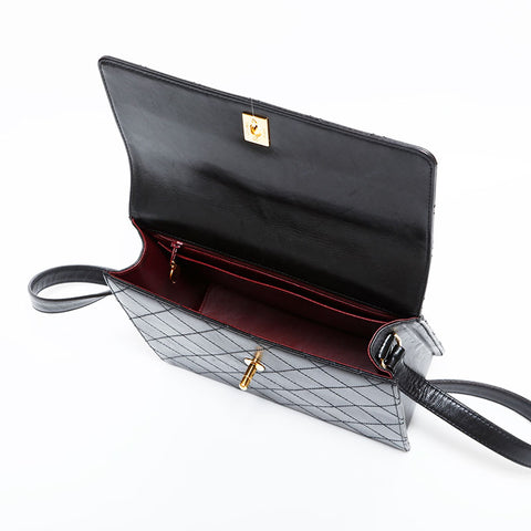 シャネル CHANEL 5番台 1997-1999 ラムスキン ワイルドステッチ スクエア ショルダーバッグ ブラック WS22719