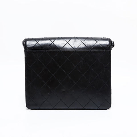 シャネル CHANEL 5番台 1997-1999 ラムスキン ワイルドステッチ スクエア ショルダーバッグ ブラック WS22719