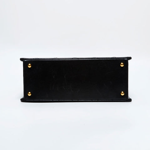 シャネル CHANEL 5番台 1997-1999 ラムスキン ワイルドステッチ スクエア ショルダーバッグ ブラック WS22719