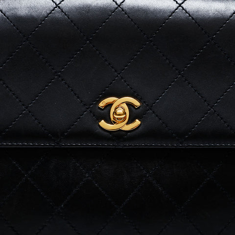 シャネル CHANEL 5番台 1997-1999 ラムスキン ワイルドステッチ スクエア ショルダーバッグ ブラック WS22719