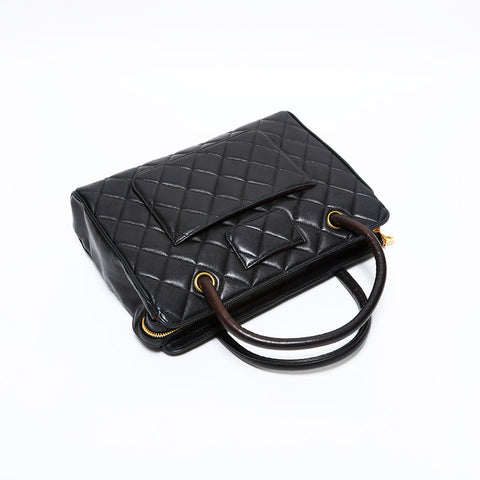 CHANEL 4 Series 1996–1997 Lambskin Matelassé Handbag Black WS22720