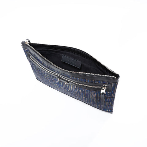 BALENCIAGA Clip Nylon Check Clutch-Tasche Marine WS22723
