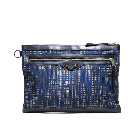 バレンシアガ BALENCIAGA クリップ ナイロン チェック クラッチバッグ ネイビー WS22723