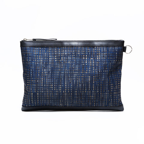 BALENCIAGA Clip Nylon Check Clutch bag Navy WS22723