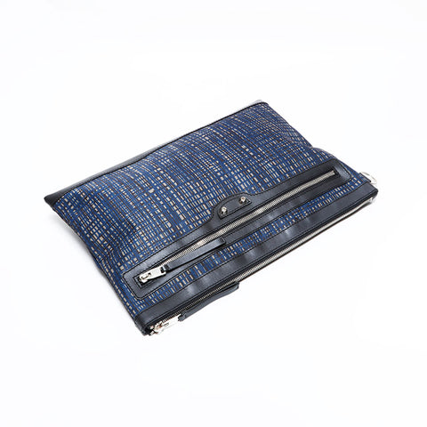 BALENCIAGA Clip Nylon Check Clutch-Tasche Marine WS22723