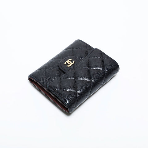 CHANEL No. 29 2019 Caviar Skin Matelasse Compact Wallet Tri-fold wallet black WS22725