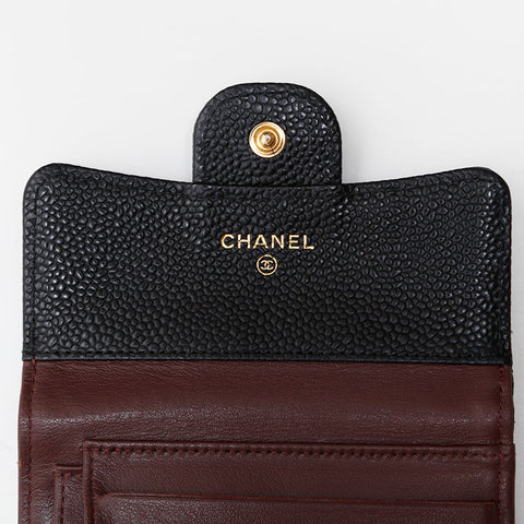 CHANEL No. 29 2019 Caviar Skin Matelasse Compact Wallet Tri-fold wallet black WS22725