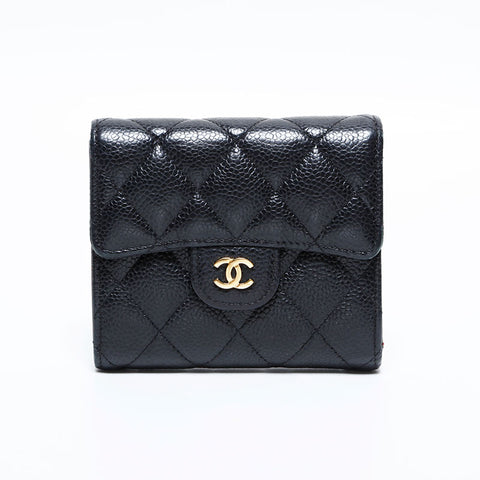 CHANEL No. 29 2019 Caviar Skin Matelasse Compact Wallet Tri-fold wallet black WS22725