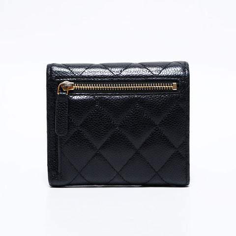 CHANEL No. 29 2019 Caviar Skin Matelasse Compact Wallet Tri-fold wallet black WS22725