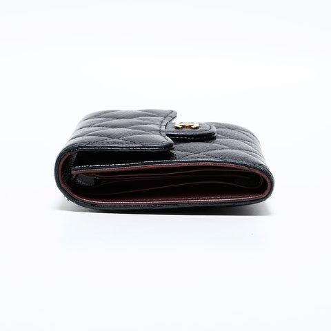 CHANEL No. 29 2019 Caviar Skin Matelasse Compact Wallet Tri-fold wallet black WS22725