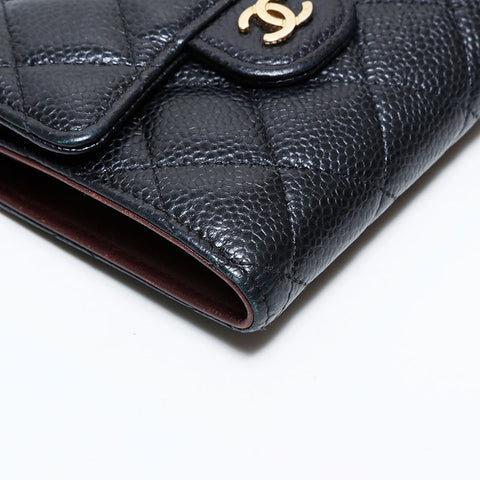 CHANEL No. 29 2019 Caviar Skin Matelasse Compact Wallet Tri-fold wallet black WS22725