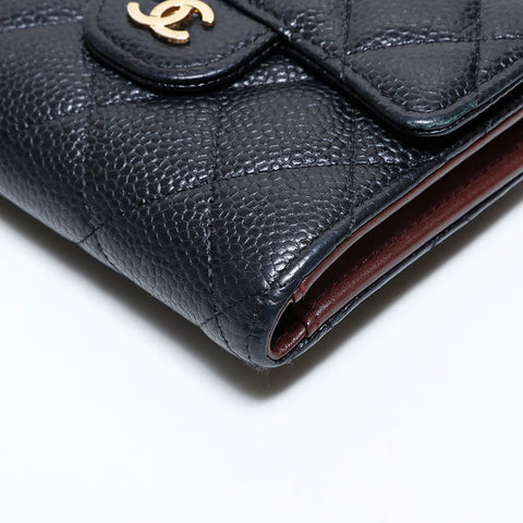CHANEL No. 29 2019 Caviar Skin Matelasse Compact Wallet Tri-fold wallet black WS22725