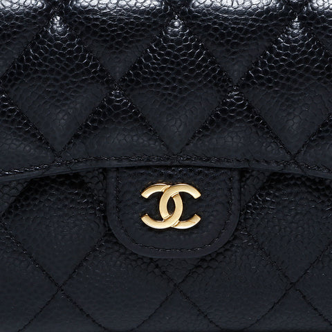 CHANEL No. 29 2019 Caviar Skin Matelasse Compact Wallet Tri-fold wallet black WS22725