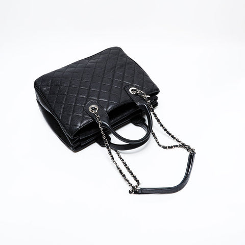 CHANEL 25 Series 2018 Caviar Tote 2-Way Matelassé Shoulder Bag Black WS22726