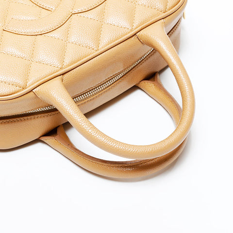 CHANEL Small Coco Mark Bowling Bag Caviar Skin Matelassé Handbag Beige WS22727