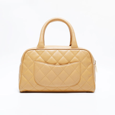 CHANEL Small Coco Mark Bowling Bag Caviar Skin Matelassé Handbag Beige WS22727