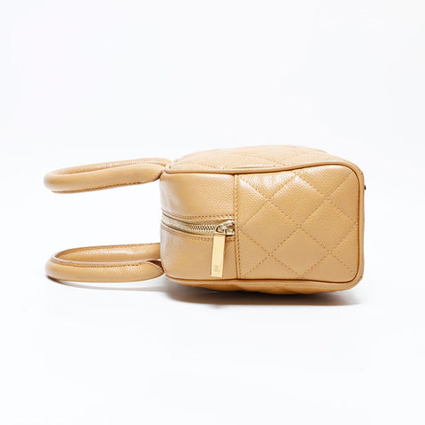 CHANEL Small Coco Mark Bowling Bag Caviar Skin Matelassé Handbag Beige WS22727