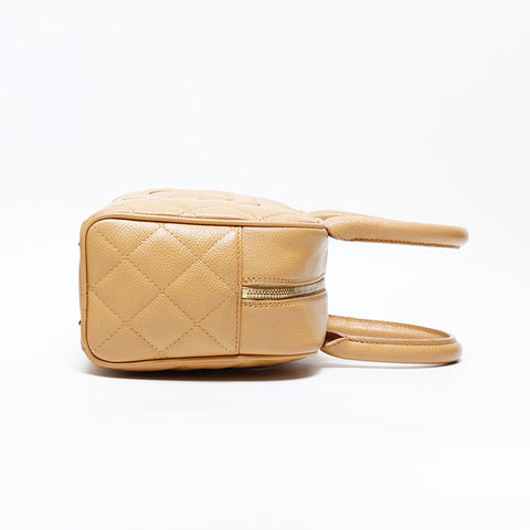 CHANEL Small Coco Mark Bowling Bag Caviar Skin Matelassé Handbag Beige WS22727