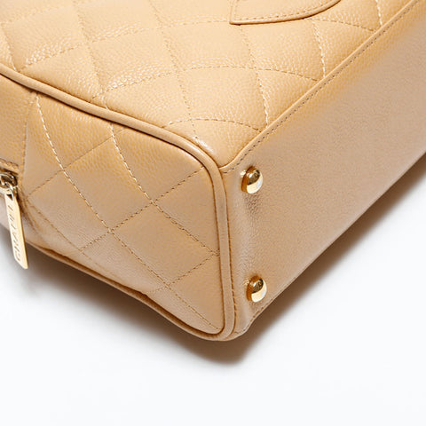 CHANEL Small Coco Mark Bowling Bag Caviar Skin Matelassé Handbag Beige WS22727
