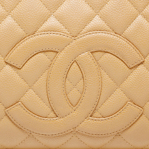 CHANEL Small Coco Mark Bowling Bag Caviar Skin Matelassé Handbag Beige WS22727