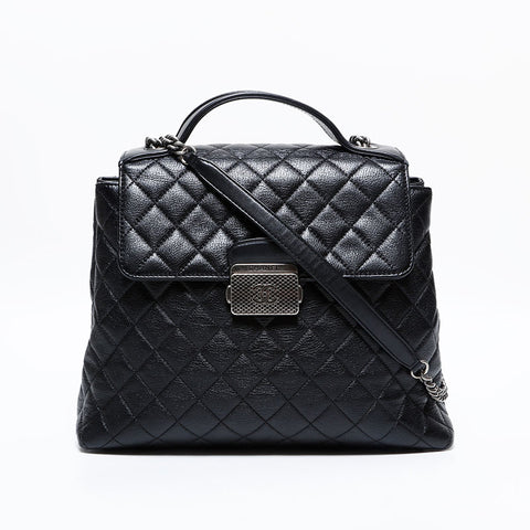 CHANEL 23 Series 2016–2017 Top Handle 2-Way Matelassé Shoulder Bag Black WS22728