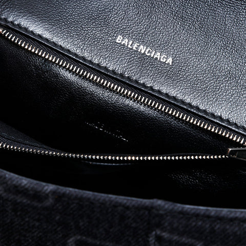 バレンシアガ BALENCIAGA HOURGLASS アワーグラス デニム 2way ショルダーバッグ ブラック WS22729