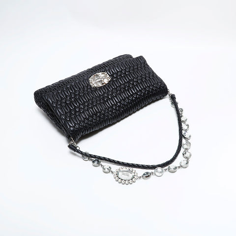 ミュウ ミュウ Miu Miu マテラッセ クリスタル レザー ショルダーバッグ ブラック WS22730