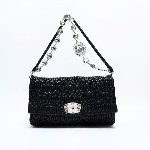 ミュウ ミュウ Miu Miu マテラッセ クリスタル レザー ショルダーバッグ ブラック WS22730