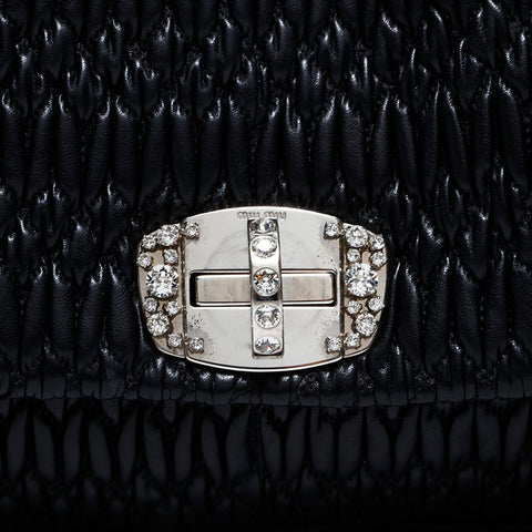 ミュウ ミュウ Miu Miu マテラッセ クリスタル レザー ショルダーバッグ ブラック WS22730