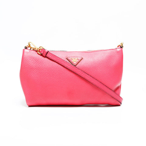 プラダ PRADA レザー トライアングルロゴ ショルダーバッグ ピンク WS22731