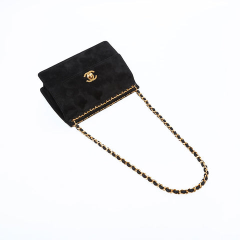 CHANEL 4 Series 1996–1997 Suede Mini Turnlock Chain Shoulder Bag Black WS22733