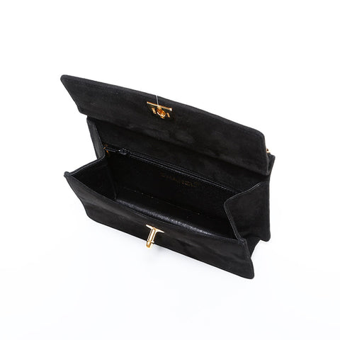 CHANEL 4 Series 1996–1997 Suede Mini Turnlock Chain Shoulder Bag Black WS22733