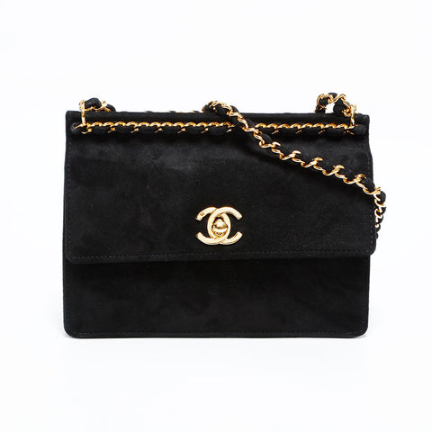 CHANEL 4 Series 1996–1997 Suede Mini Turnlock Chain Shoulder Bag Black WS22733