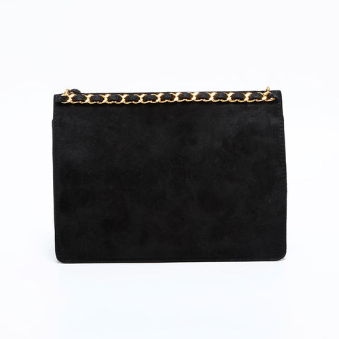 CHANEL 4 Series 1996–1997 Suede Mini Turnlock Chain Shoulder Bag Black WS22733