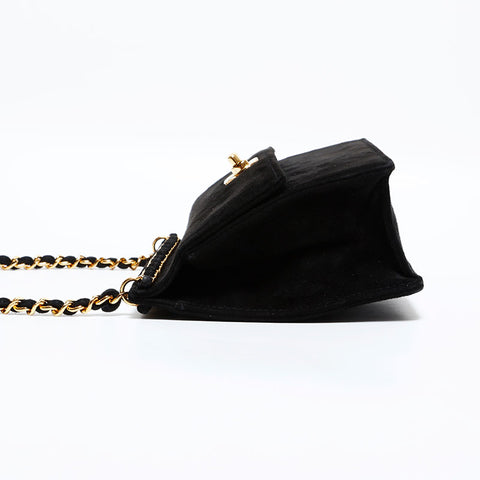 CHANEL 4 Series 1996–1997 Suede Mini Turnlock Chain Shoulder Bag Black WS22733