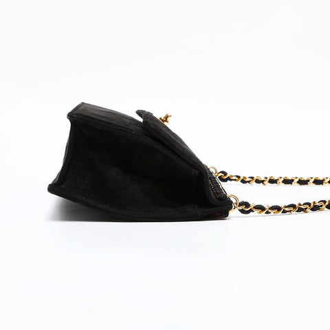CHANEL 4 Series 1996–1997 Suede Mini Turnlock Chain Shoulder Bag Black WS22733