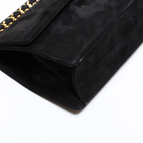 CHANEL 4 Series 1996–1997 Suede Mini Turnlock Chain Shoulder Bag Black WS22733