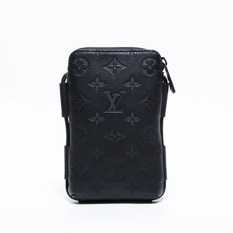 LOUIS VUITTON Monogram Shadow Lace-Up Pouch Shoulder Bag black WS22742