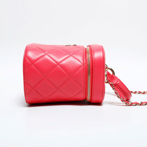 シャネル CHANEL 30番台 2020-2021 バニティ チェーン 2way ラムスキン マトラッセ ハンドバッグ ピンク WS22754